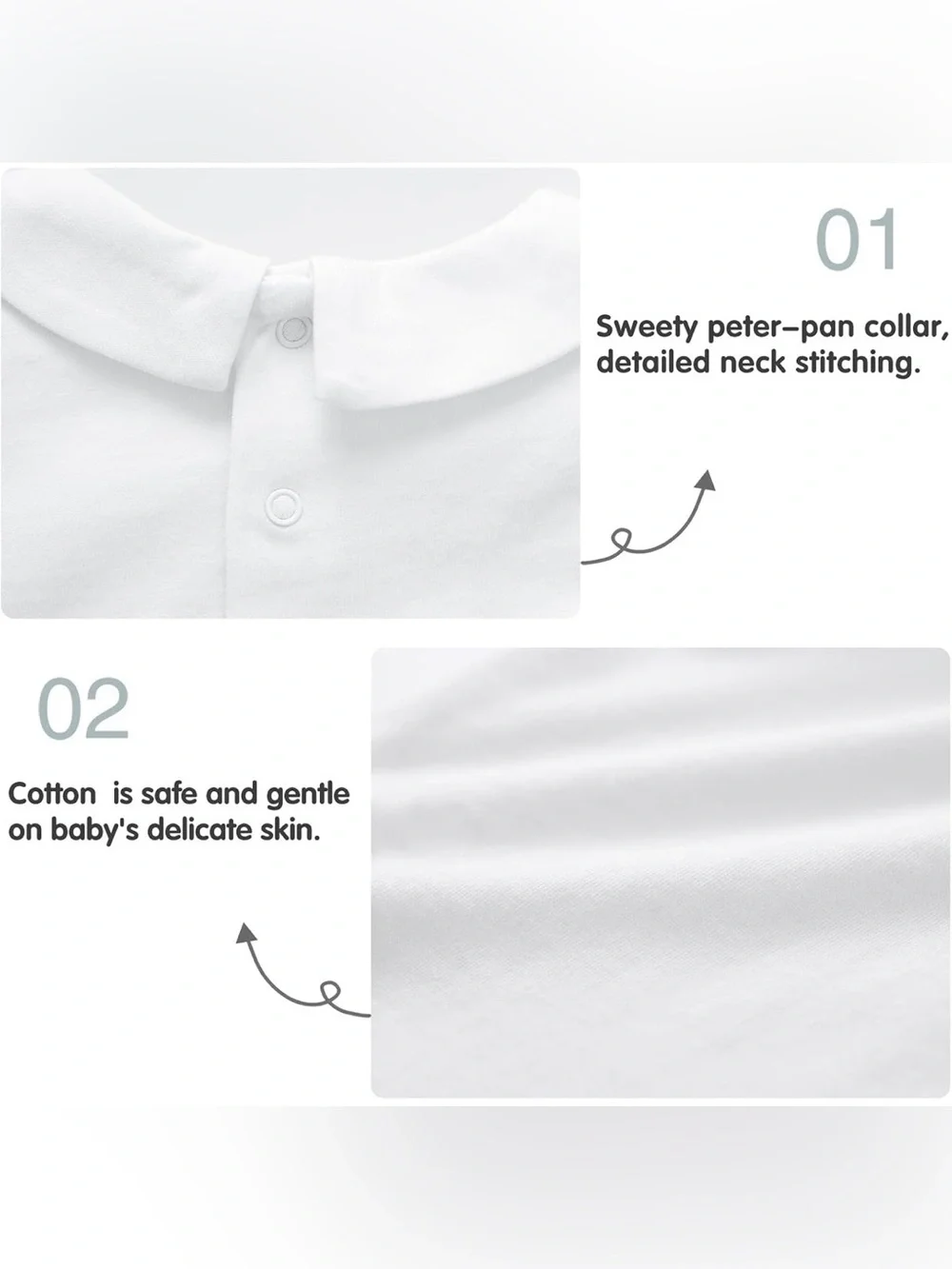 Pureborn Baby White Peter Pan Collar Bodysuit 9-12 Months Classic Unisex